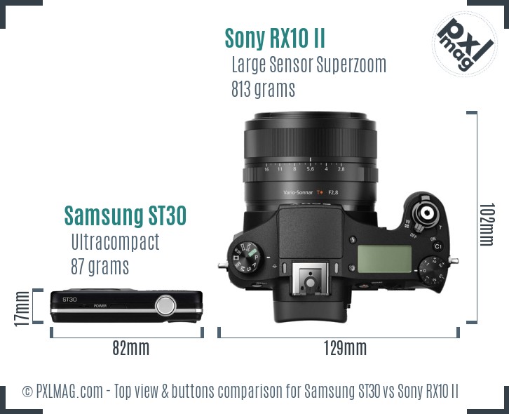 Samsung ST30 vs Sony RX10 II top view buttons comparison