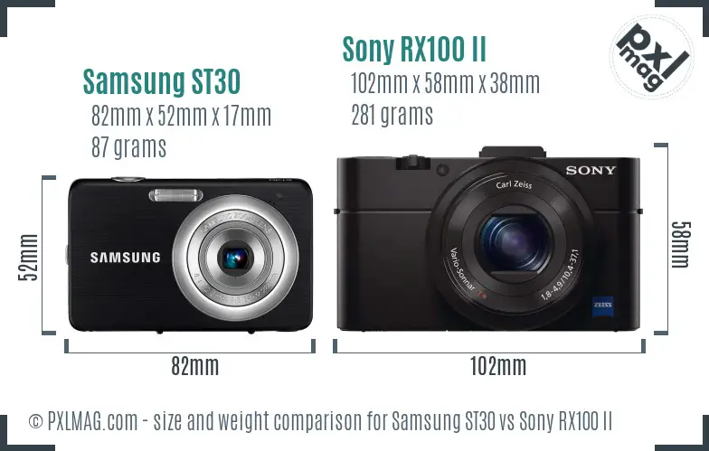 Samsung ST30 vs Sony RX100 II size comparison