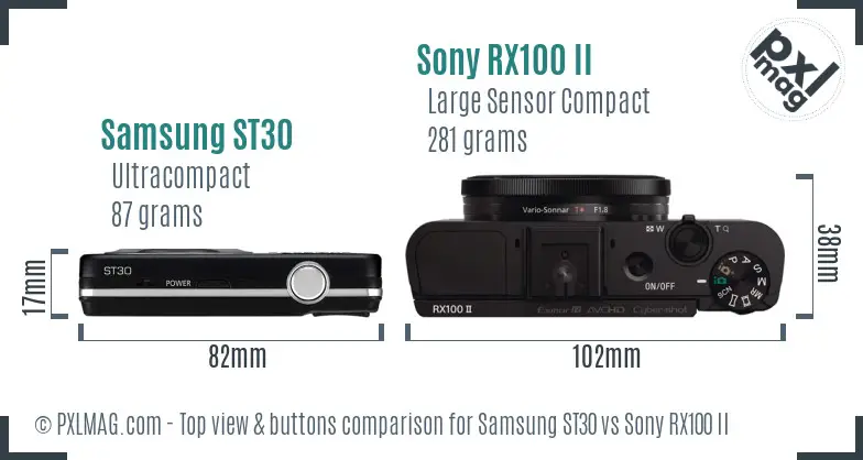 Samsung ST30 vs Sony RX100 II top view buttons comparison