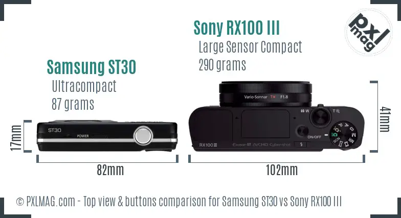 Samsung ST30 vs Sony RX100 III top view buttons comparison