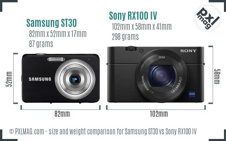 Samsung ST30 vs Sony RX100 IV size comparison
