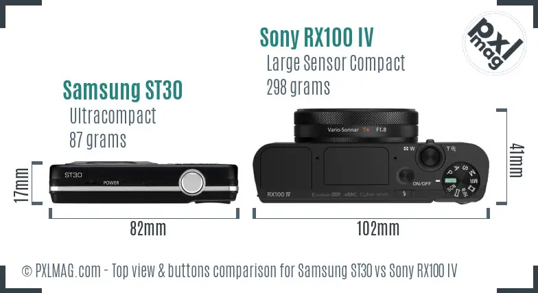Samsung ST30 vs Sony RX100 IV top view buttons comparison