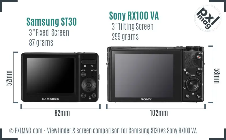 Samsung ST30 vs Sony RX100 VA Screen and Viewfinder comparison