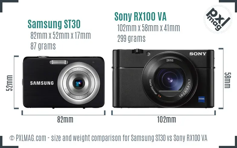 Samsung ST30 vs Sony RX100 VA size comparison