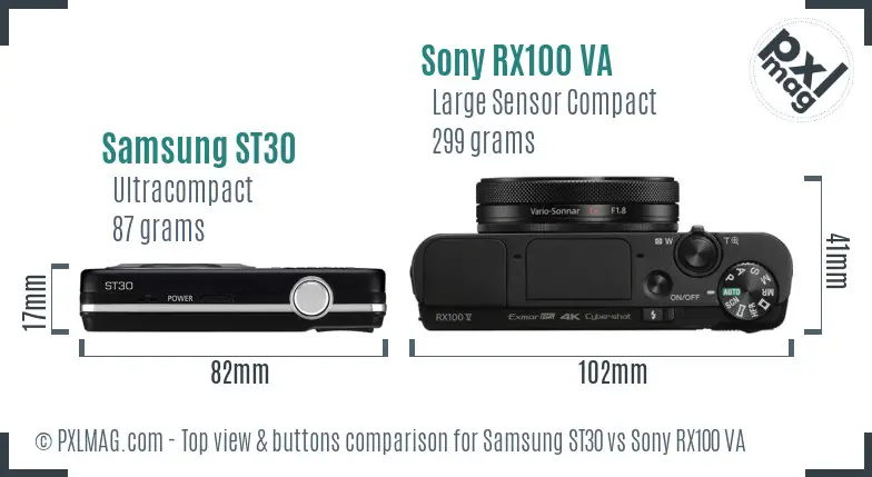 Samsung ST30 vs Sony RX100 VA top view buttons comparison