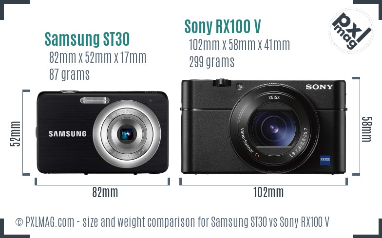 Samsung ST30 vs Sony RX100 V size comparison