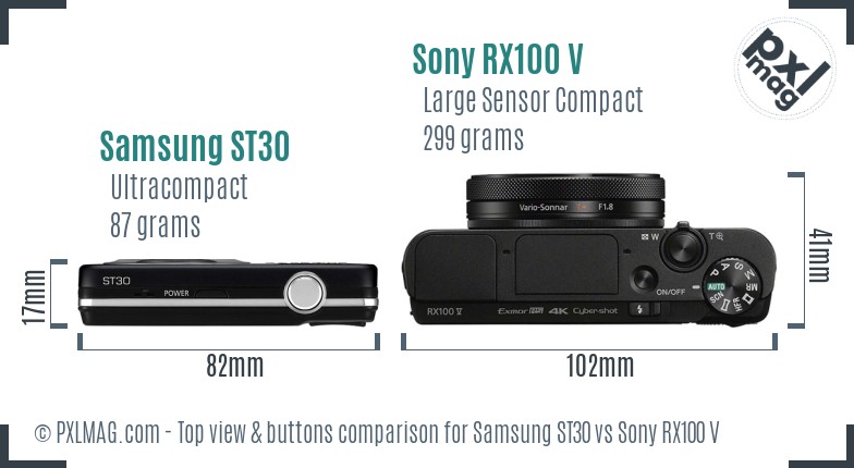 Samsung ST30 vs Sony RX100 V top view buttons comparison