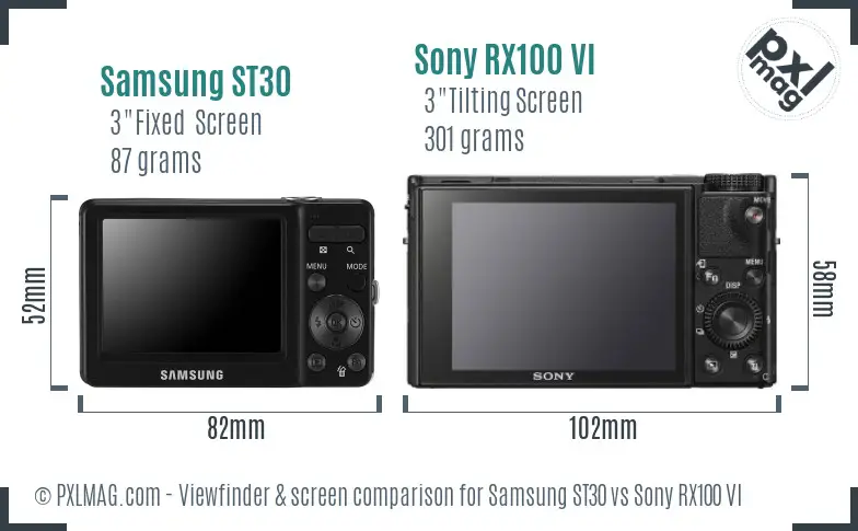 Samsung ST30 vs Sony RX100 VI Screen and Viewfinder comparison