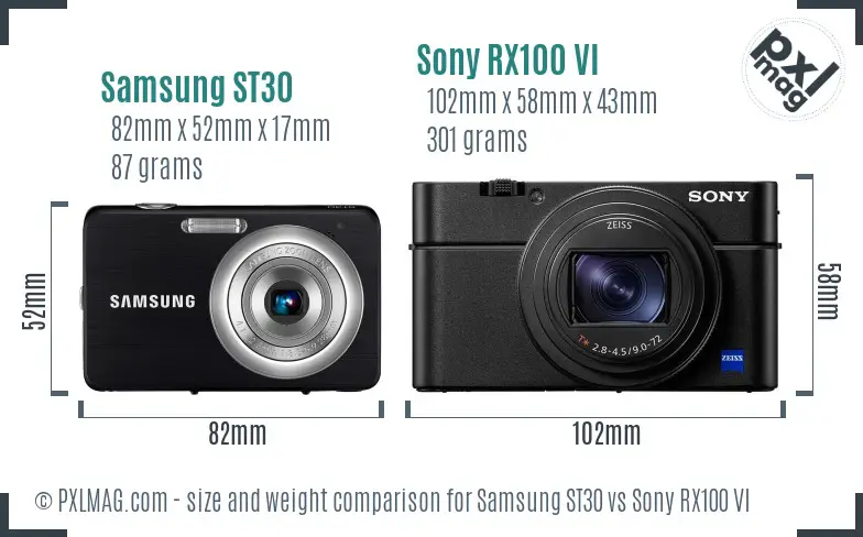 Samsung ST30 vs Sony RX100 VI size comparison