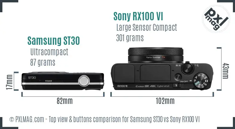 Samsung ST30 vs Sony RX100 VI top view buttons comparison