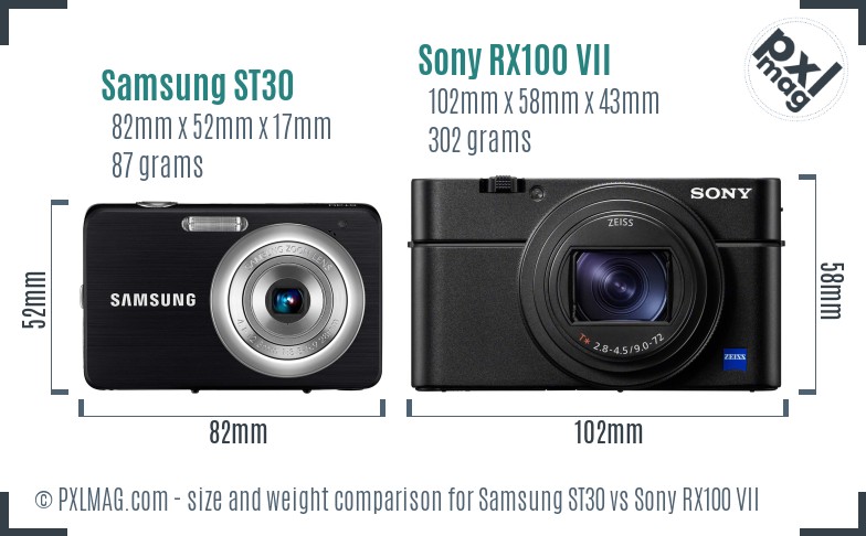 Samsung ST30 vs Sony RX100 VII size comparison