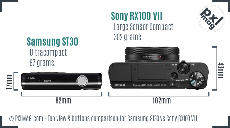 Samsung ST30 vs Sony RX100 VII top view buttons comparison