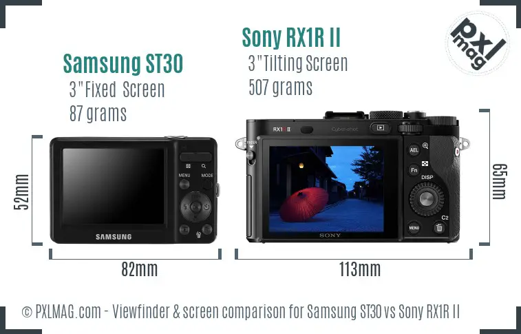 Samsung ST30 vs Sony RX1R II Screen and Viewfinder comparison