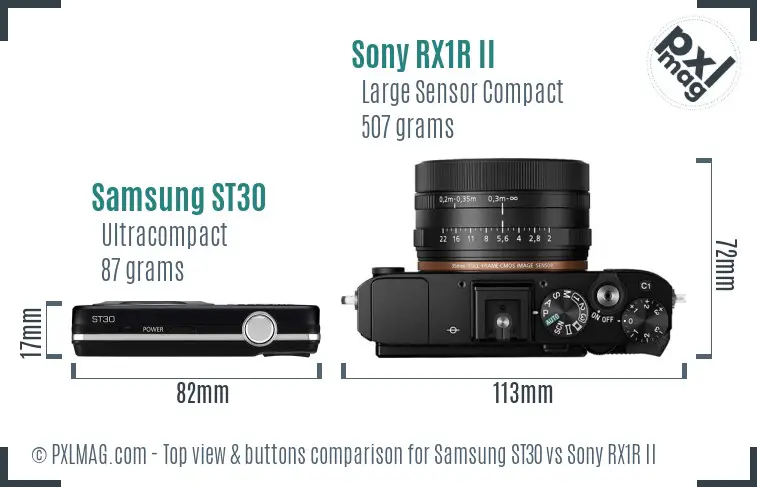 Samsung ST30 vs Sony RX1R II top view buttons comparison