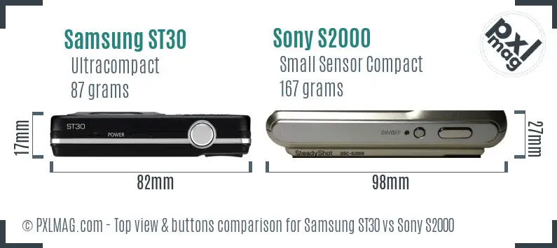 Samsung ST30 vs Sony S2000 top view buttons comparison