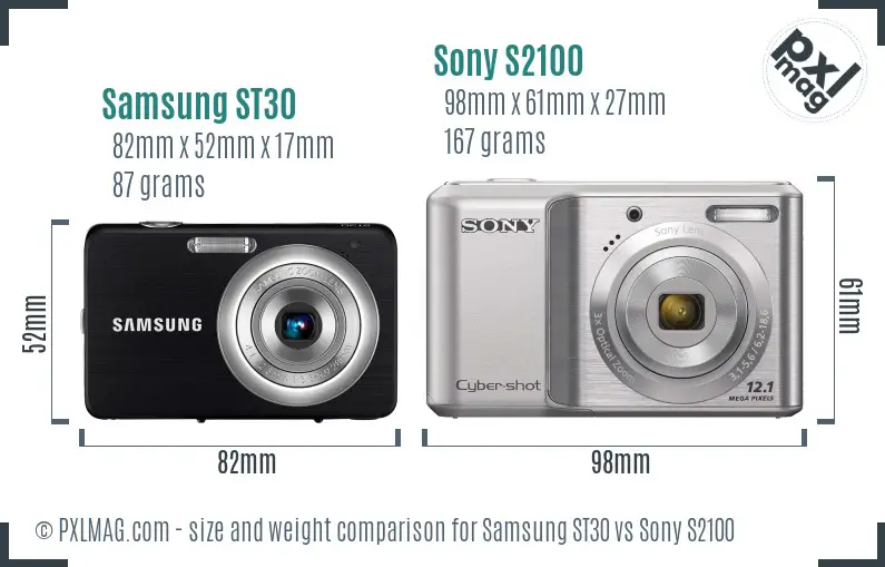 Samsung ST30 vs Sony S2100 size comparison