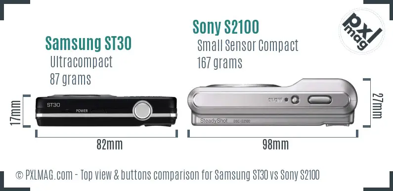 Samsung ST30 vs Sony S2100 top view buttons comparison