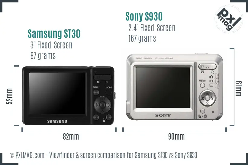 Samsung ST30 vs Sony S930 Screen and Viewfinder comparison