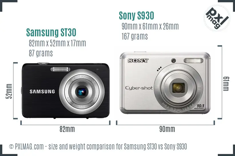 Samsung ST30 vs Sony S930 size comparison