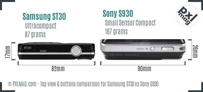 Samsung ST30 vs Sony S930 top view buttons comparison