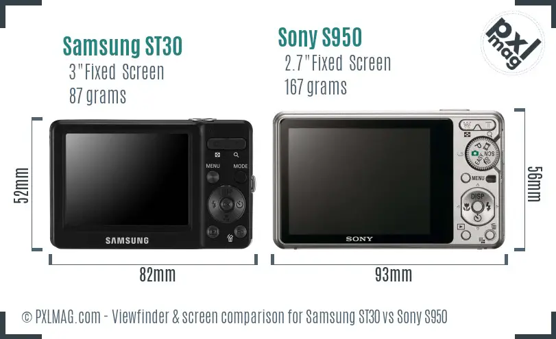 Samsung ST30 vs Sony S950 Screen and Viewfinder comparison