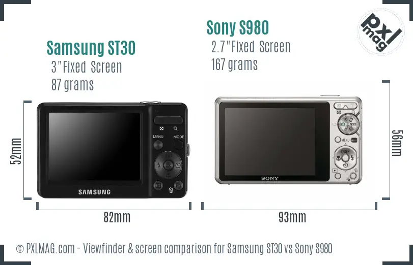 Samsung ST30 vs Sony S980 Screen and Viewfinder comparison