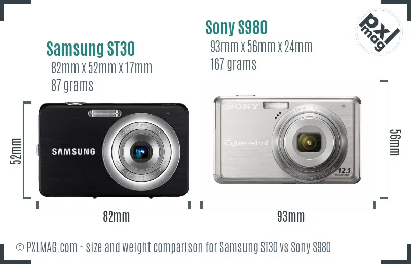 Samsung ST30 vs Sony S980 size comparison