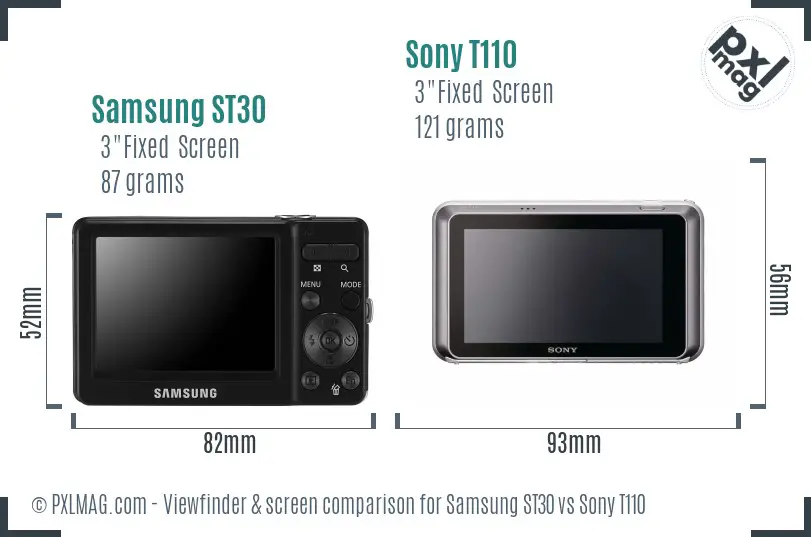 Samsung ST30 vs Sony T110 Screen and Viewfinder comparison