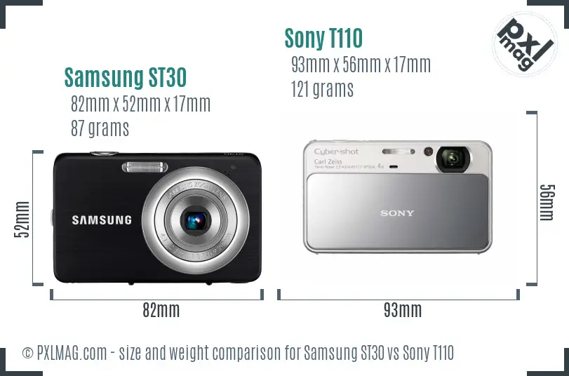 Samsung ST30 vs Sony T110 size comparison