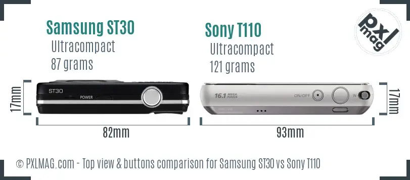 Samsung ST30 vs Sony T110 top view buttons comparison