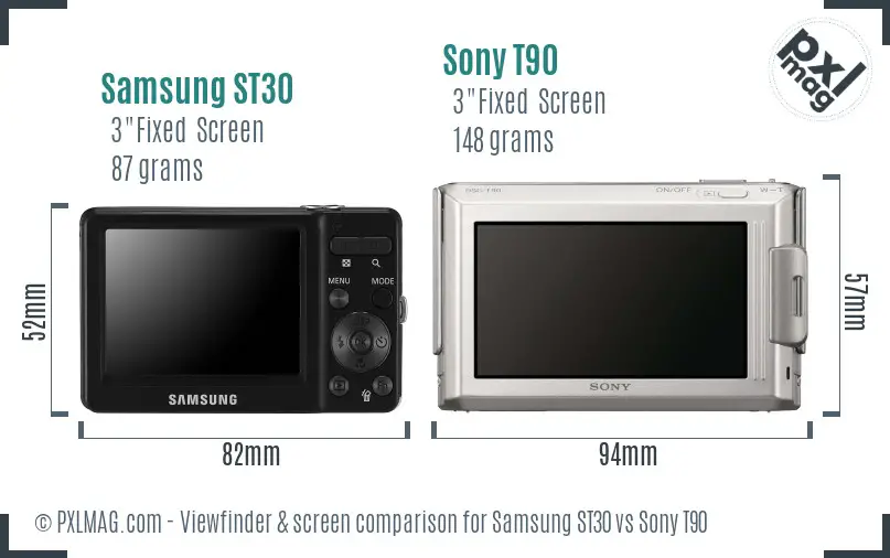 Samsung ST30 vs Sony T90 Screen and Viewfinder comparison