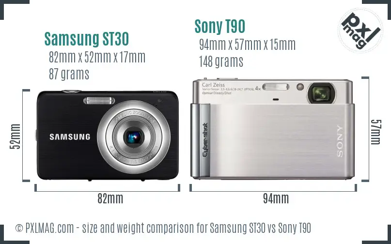 Samsung ST30 vs Sony T90 size comparison