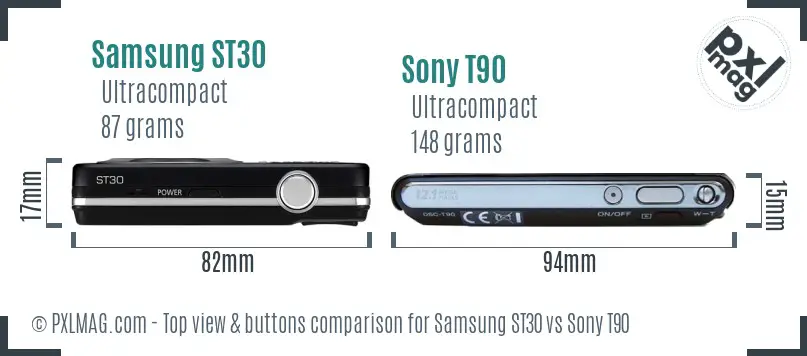 Samsung ST30 vs Sony T90 top view buttons comparison