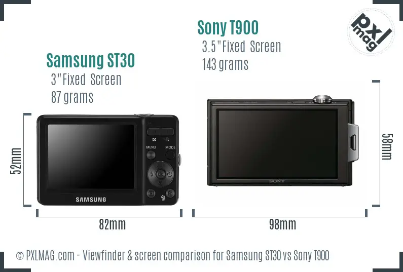 Samsung ST30 vs Sony T900 Screen and Viewfinder comparison