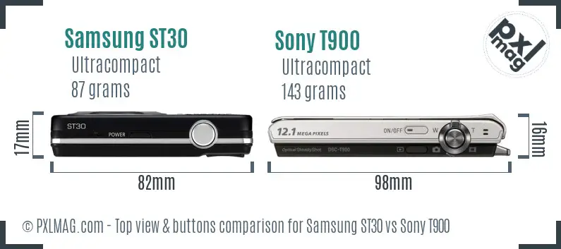 Samsung ST30 vs Sony T900 top view buttons comparison