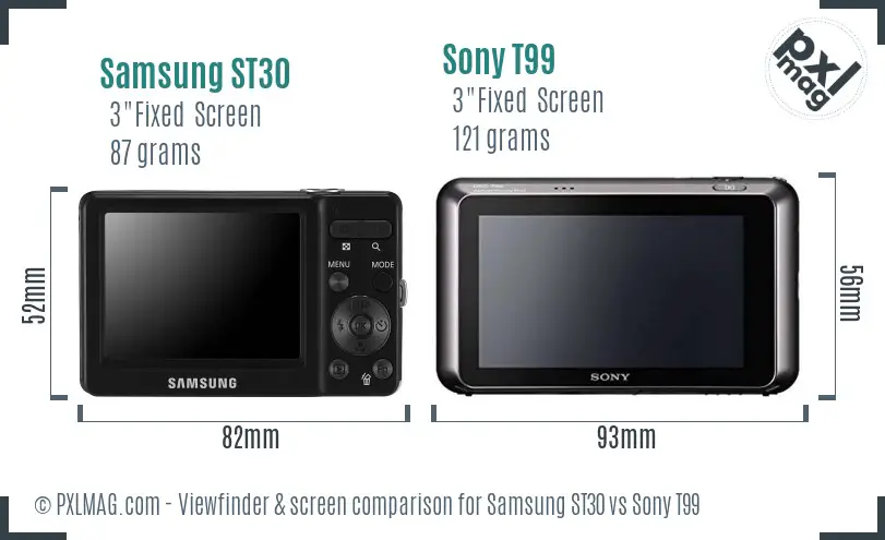 Samsung ST30 vs Sony T99 Screen and Viewfinder comparison