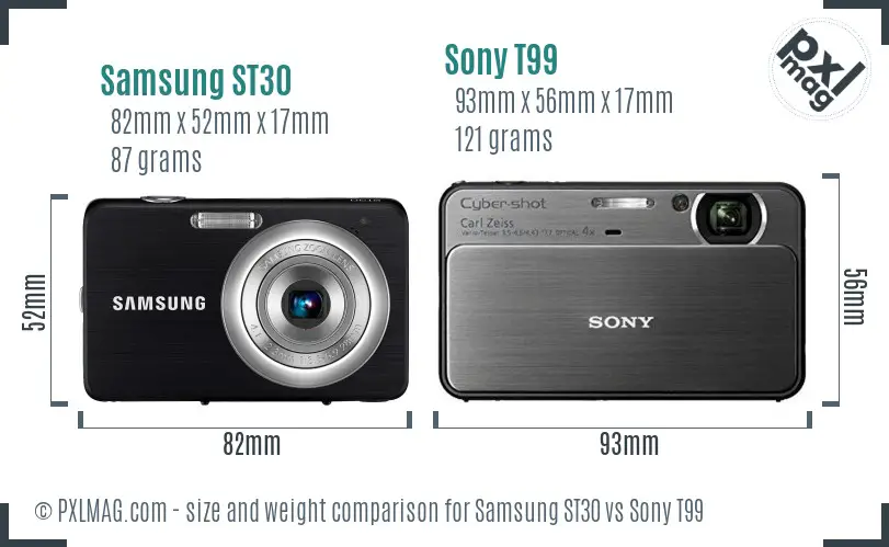 Samsung ST30 vs Sony T99 size comparison
