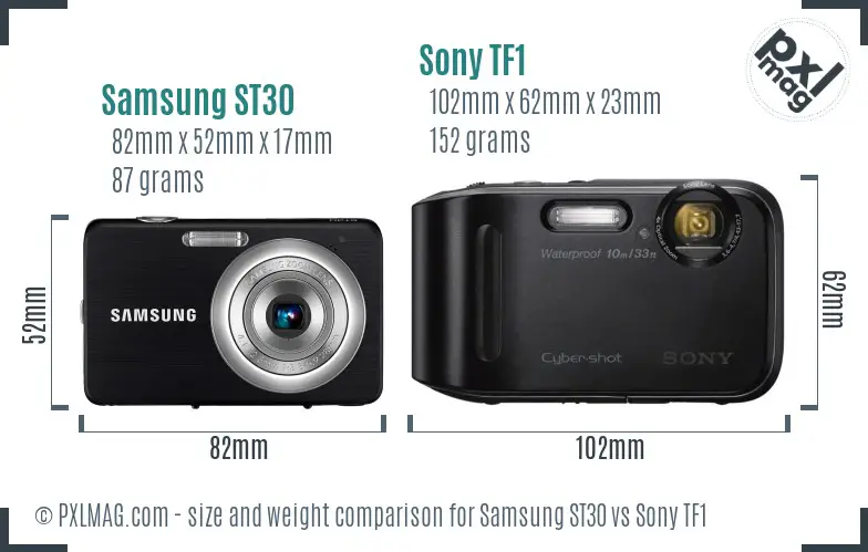 Samsung ST30 vs Sony TF1 size comparison