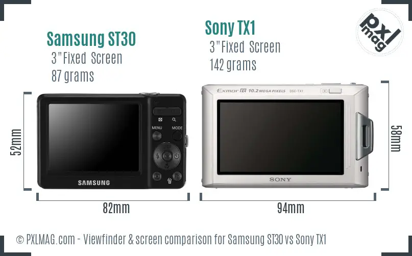 Samsung ST30 vs Sony TX1 Screen and Viewfinder comparison