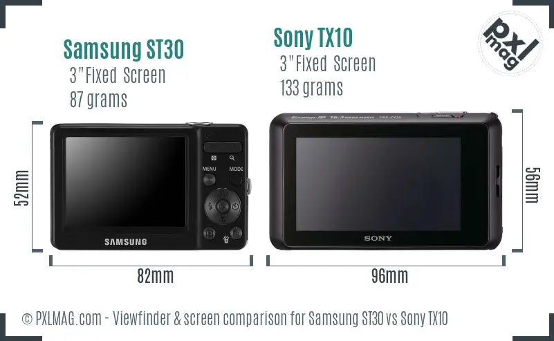 Samsung ST30 vs Sony TX10 Screen and Viewfinder comparison