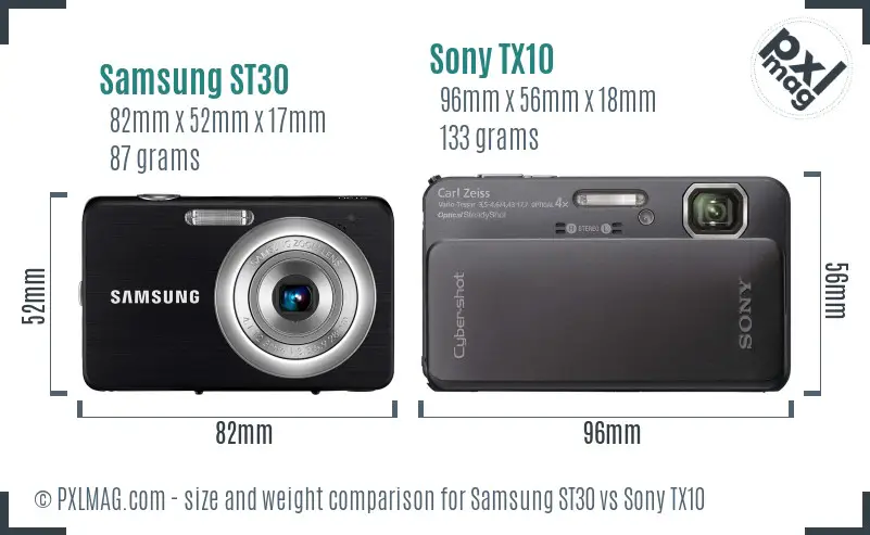 Samsung ST30 vs Sony TX10 size comparison