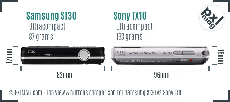 Samsung ST30 vs Sony TX10 top view buttons comparison