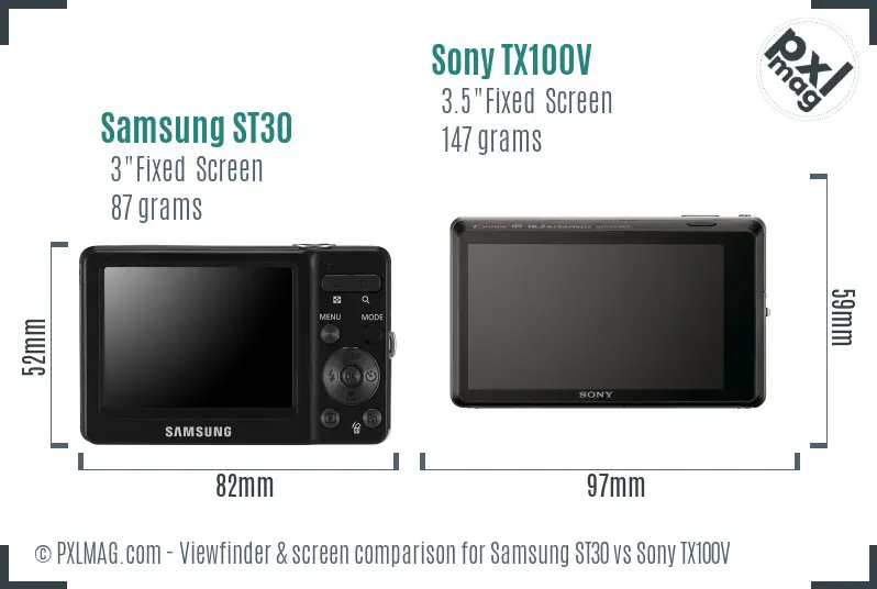 Samsung ST30 vs Sony TX100V Screen and Viewfinder comparison