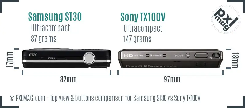 Samsung ST30 vs Sony TX100V top view buttons comparison