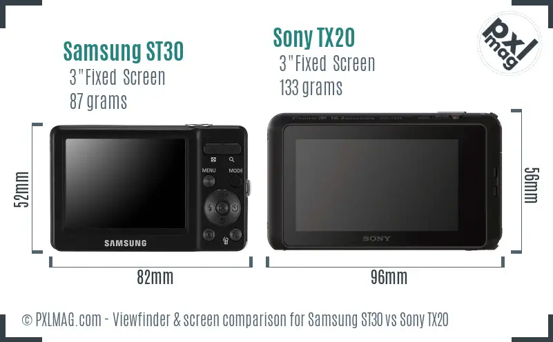 Samsung ST30 vs Sony TX20 Screen and Viewfinder comparison