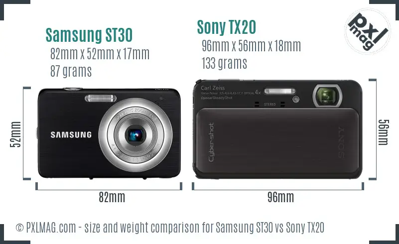 Samsung ST30 vs Sony TX20 size comparison