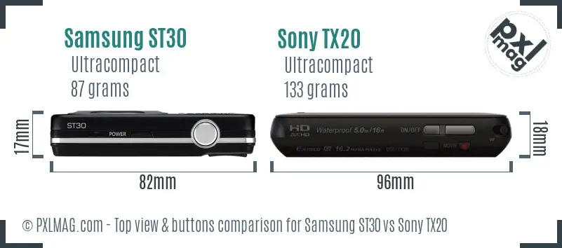 Samsung ST30 vs Sony TX20 top view buttons comparison