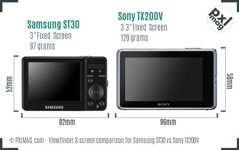 Samsung ST30 vs Sony TX200V Screen and Viewfinder comparison