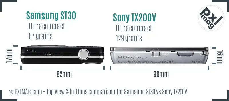 Samsung ST30 vs Sony TX200V top view buttons comparison