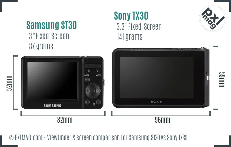 Samsung ST30 vs Sony TX30 Screen and Viewfinder comparison